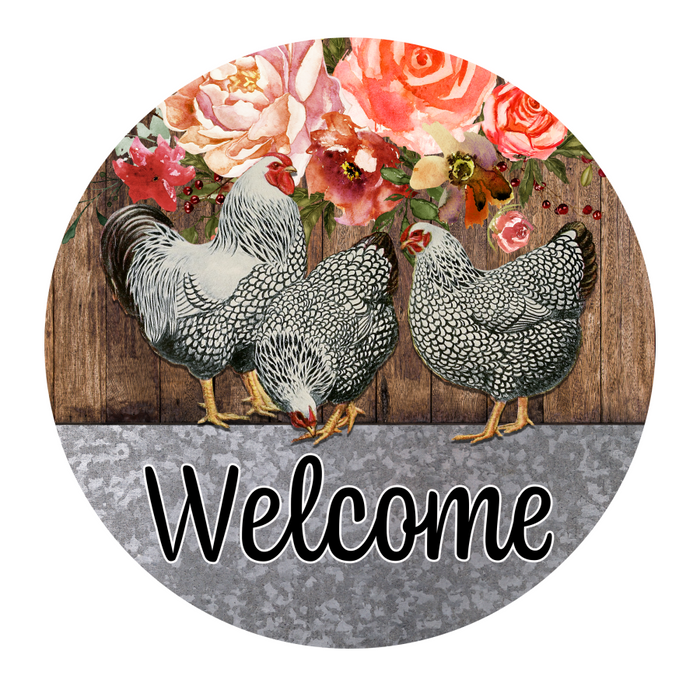 Welcome Sign Chicken Decoe-5230 10’ Metal Round