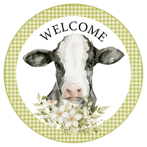 Welcome Sign, Cow Sign, DECOE-4059, 10" Metal Round
