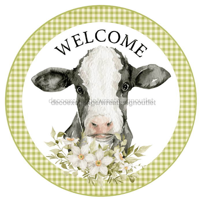 Welcome Sign, Cow Sign, DECOE-4059-DH, 18 Wood Round