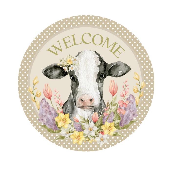 Welcome Sign, Cow Sign, DECOE-4060, 10" Metal Round