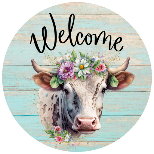 Welcome Sign Cow Decoe-4602 Wreath 12 Metal Round