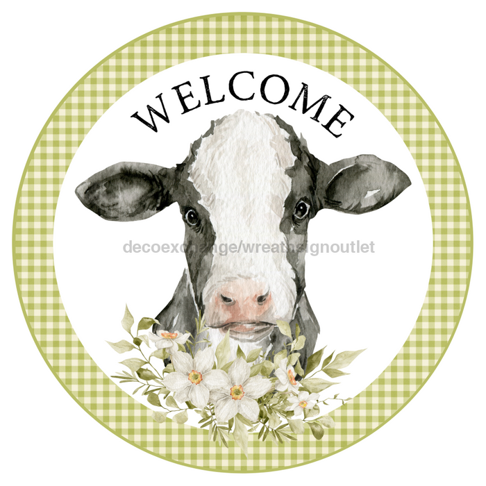 Welcome Sign, Cow Sign, VINYL-DECOE-4059, 10" Vinyl Decal Round