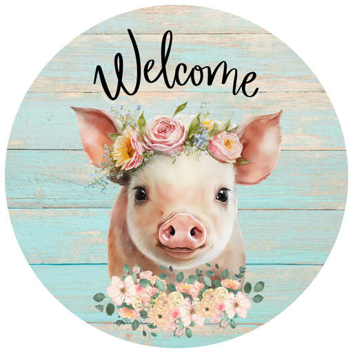 Welcome Sign Pig Decoe-4601 Wreath 12 Metal Round