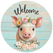 Welcome Sign Pig Decoe-4601 Wreath 8 Metal Round