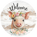 Welcome Sign Pig Decoe-4603 For Wreath 10 Round Metal
