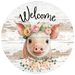 Welcome Sign Pig Decoe-4603 Wreath 12 Metal Round