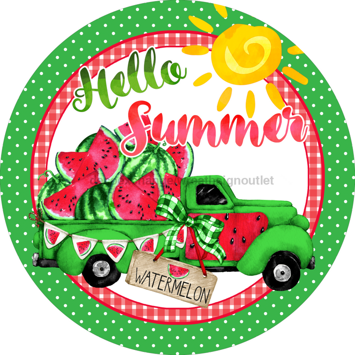 Welcome Sign, Summer Sign, Watermelon Sign, DECOE-4055, 10" Metal Round