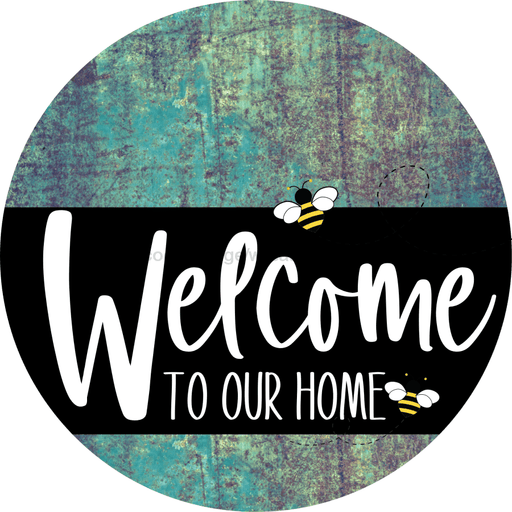 Welcome To Our Home Sign Bee Black Stripe Petina Look Decoe-3083-Dh 18 Wood Round