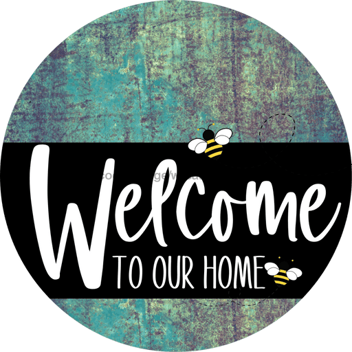 Welcome To Our Home Sign Bee Black Stripe Petina Look Decoe-3083-Dh 18 Wood Round