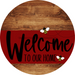 Welcome To Our Home Sign Bee Dark Red Stripe Wood Grain Decoe-2997-Dh 18 Round