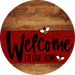 Welcome To Our Home Sign Bee Dark Red Stripe Wood Grain Decoe-2997-Dh 18 Round