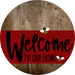 Welcome To Our Home Sign Bee Dark Red Stripe Wood Grain Decoe-2999-Dh 18 Round