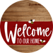 Welcome To Our Home Sign Bee Dark Red Stripe Wood Grain Decoe-3006-Dh 18 Round