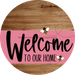 Welcome To Our Home Sign Bee Pink Stripe Wood Grain Decoe-3016-Dh 18 Round