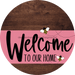 Welcome To Our Home Sign Bee Pink Stripe Wood Grain Decoe-3018-Dh 18 Round