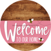 Welcome To Our Home Sign Bee Pink Stripe Wood Grain Decoe-3027-Dh 18 Round