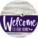 Welcome To Our Home Sign Bee Purple Stripe White Wash Decoe-3054-Dh 18 Wood Round