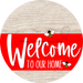 Welcome To Our Home Sign Bee Red Stripe White Wash Decoe-2993-Dh 18 Wood Round