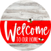 Welcome To Our Home Sign Bee Red Stripe White Wash Decoe-2994-Dh 18 Wood Round