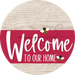 Welcome To Our Home Sign Bee Viva Magenta Stripe White Wash Decoe-3073-Dh 18 Wood Round