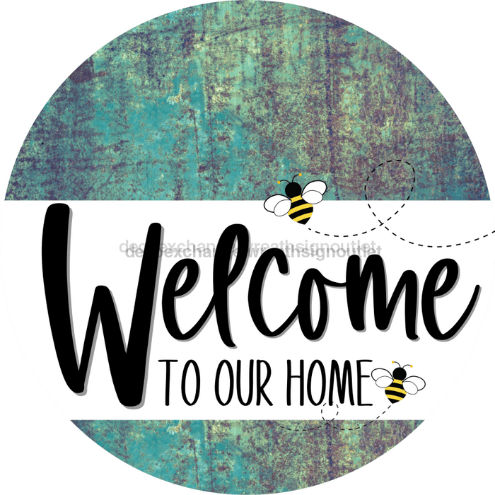 Welcome To Our Home Sign Bee White Stripe Petina Look Decoe-2941-Dh 18 Wood Round