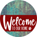 Welcome To Our Home Sign Dog Dark Red Stripe Petina Look Decoe-3772-Dh 18 Wood Round