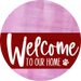 Welcome To Our Home Sign Dog Dark Red Stripe Pink Stain Decoe-3773-Dh 18 Wood Round