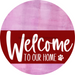 Welcome To Our Home Sign Dog Dark Red Stripe Pink Stain Decoe-3773-Dh 18 Wood Round