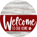 Welcome To Our Home Sign Dog Dark Red Stripe White Wash Decoe-3775-Dh 18 Wood Round