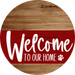 Welcome To Our Home Sign Dog Dark Red Stripe Wood Grain Decoe-3767-Dh 18 Round