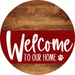 Welcome To Our Home Sign Dog Dark Red Stripe Wood Grain Decoe-3768-Dh 18 Round