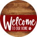 Welcome To Our Home Sign Dog Dark Red Stripe Wood Grain Decoe-3768-Dh 18 Round