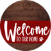 Welcome To Our Home Sign Dog Dark Red Stripe Wood Grain Decoe-3769-Dh 18 Round