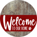 Welcome To Our Home Sign Dog Dark Red Stripe Wood Grain Decoe-3771-Dh 18 Round