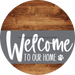 Welcome To Our Home Sign Dog Gray Stripe Wood Grain Decoe-3728-Dh 18 Round