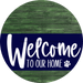 Welcome To Our Home Sign Dog Navy Stripe Green Stain Decoe-3716-Dh 18 Wood Round