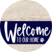 Welcome To Our Home Sign Dog Navy Stripe White Wash Decoe-3714-Dh 18 Wood Round