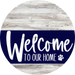 Welcome To Our Home Sign Dog Navy Stripe White Wash Decoe-3715-Dh 18 Wood Round