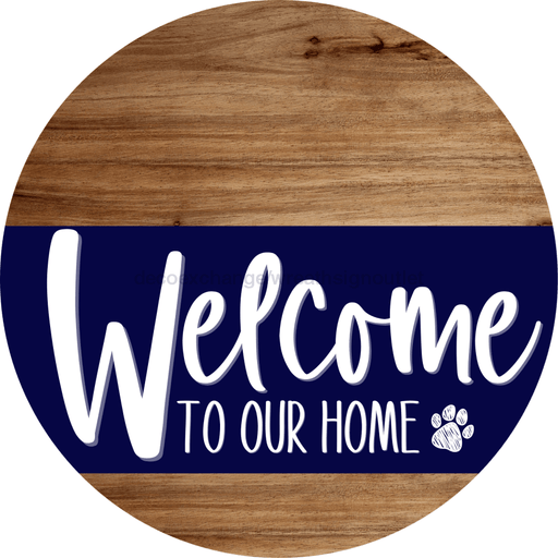 Welcome To Our Home Sign Dog Navy Stripe Wood Grain Decoe-3707-Dh 18 Round