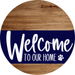Welcome To Our Home Sign Dog Navy Stripe Wood Grain Decoe-3707-Dh 18 Round