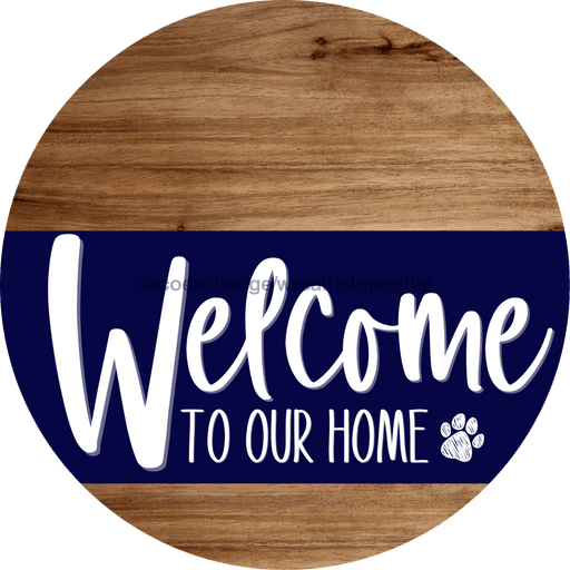 Welcome To Our Home Sign Dog Navy Stripe Wood Grain Decoe-3707-Dh 18 Round