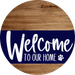 Welcome To Our Home Sign Dog Navy Stripe Wood Grain Decoe-3707-Dh 18 Round