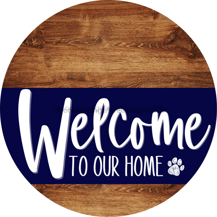 Welcome To Our Home Sign Dog Navy Stripe Wood Grain Decoe-3708-Dh 18 Round