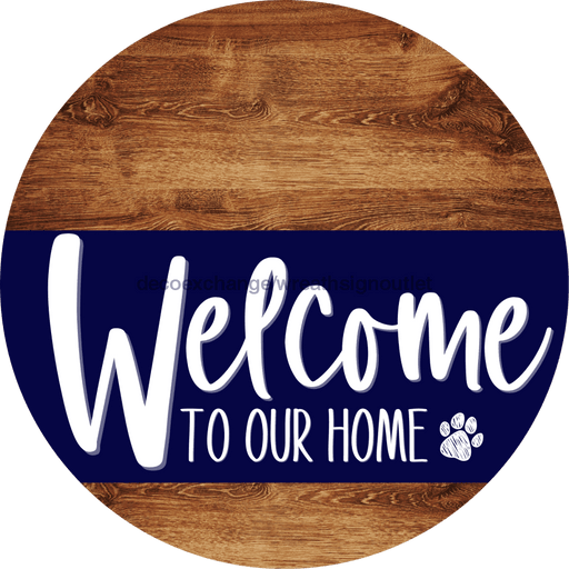 Welcome To Our Home Sign Dog Navy Stripe Wood Grain Decoe-3708-Dh 18 Round