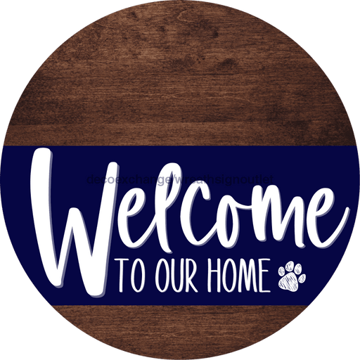 Welcome To Our Home Sign Dog Navy Stripe Wood Grain Decoe-3709-Dh 18 Round