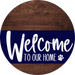 Welcome To Our Home Sign Dog Navy Stripe Wood Grain Decoe-3709-Dh 18 Round