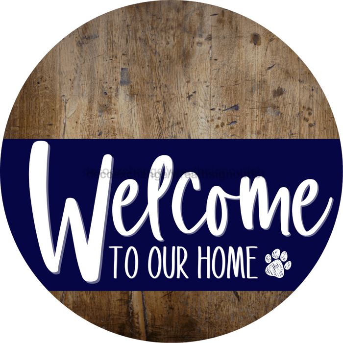 Welcome To Our Home Sign Dog Navy Stripe Wood Grain Decoe-3710-Dh 18 Round