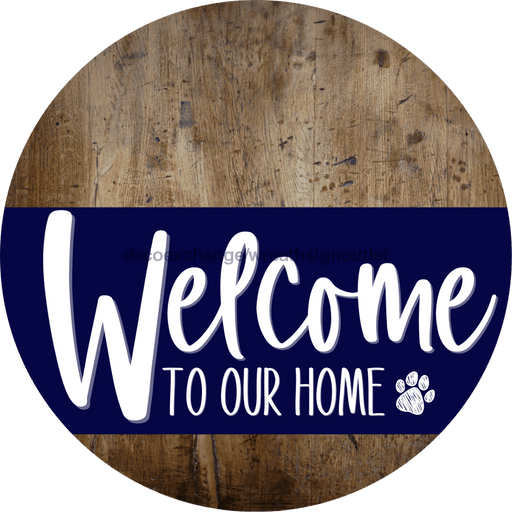 Welcome To Our Home Sign Dog Navy Stripe Wood Grain Decoe-3710-Dh 18 Round