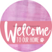 Welcome To Our Home Sign Dog Pink Stripe Stain Decoe-3793-Dh 18 Wood Round