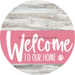 Welcome To Our Home Sign Dog Pink Stripe White Wash Decoe-3795-Dh 18 Wood Round